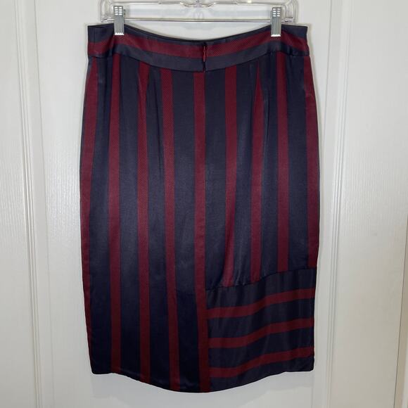 By Malene Birger Danish Designer Asymmetric Stripes Skirt Navy Red Wrap 38 US 8 - Picture 6 of 6